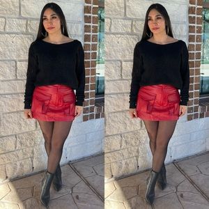 Julieta Faux Leather Cargo Shorts -red